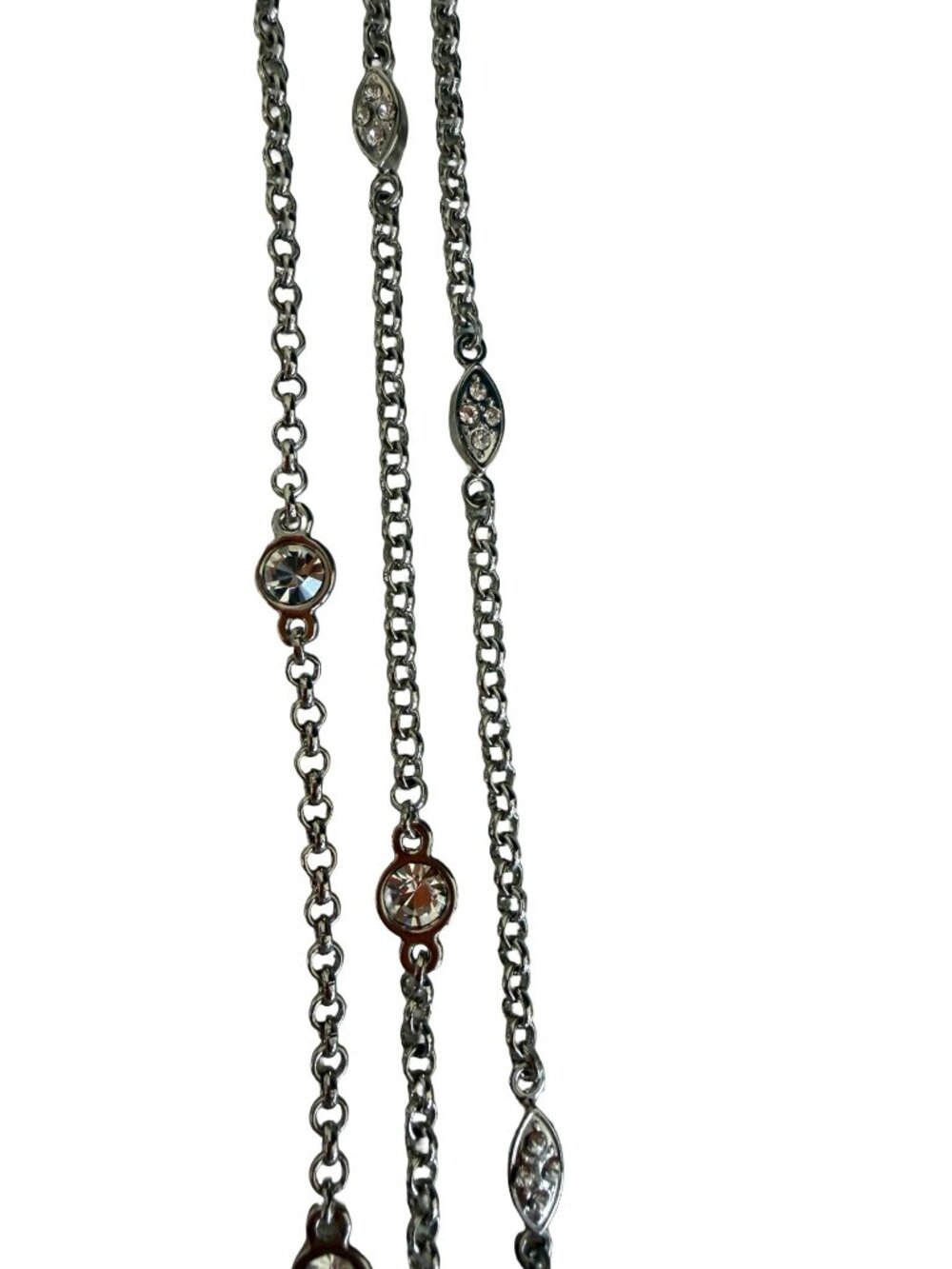 Silver Tone Multi Strand Rhinestone Chain Bracelet 7.5 Inch - Picture 4 of 5